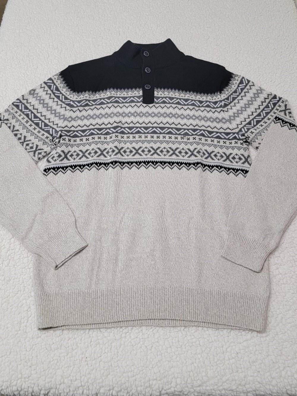 CHAPS Men's Mock Neck Fair Isle Sweater Size M Medium Oatmeal Twist Pullover NWT